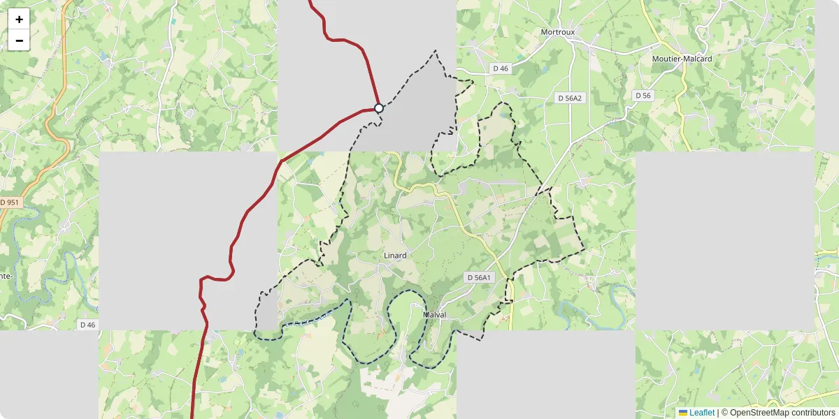 Carte du réseau de transport en commun à Linard-Malval - lignes de bus et arrêts