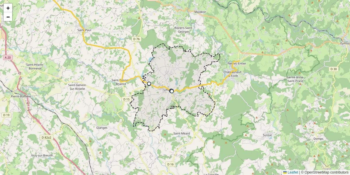 Carte du réseau de transport en commun à Linards - lignes de bus et arrêts