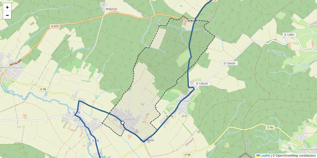 Carte du réseau de transport en commun à Linsdorf - lignes de bus et arrêts