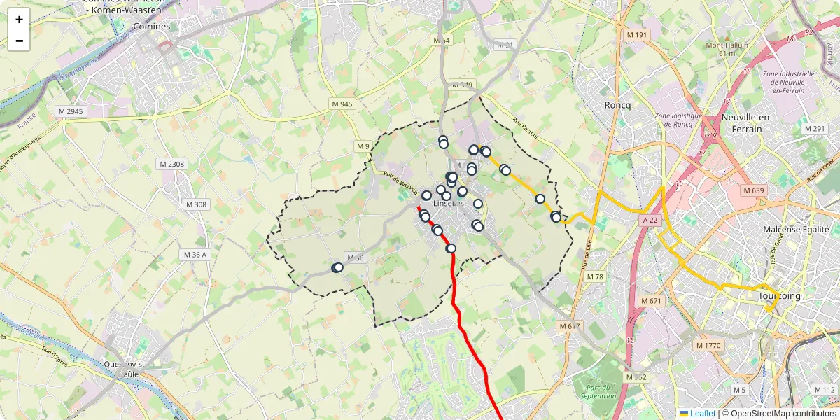 Carte du réseau de transport en commun à Linselles - lignes de bus et arrêts