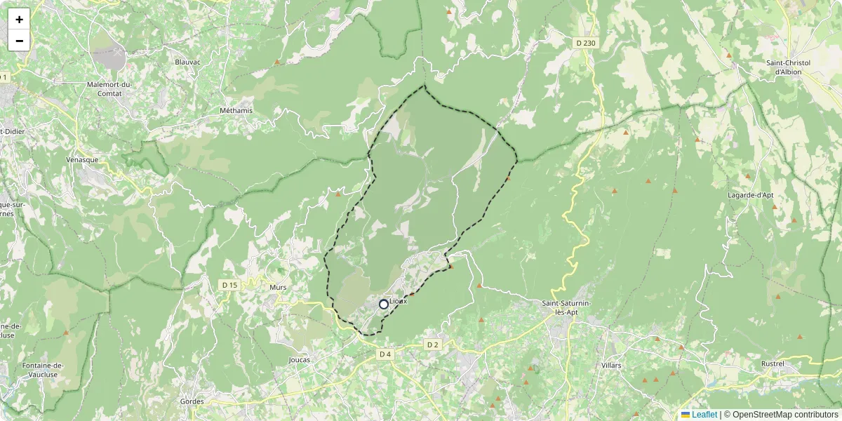 Carte du réseau de transport en commun à Lioux - lignes de bus et arrêts