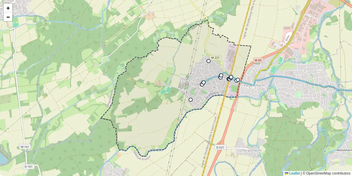 Carte du réseau de transport en commun à Lipsheim - lignes de bus et arrêts