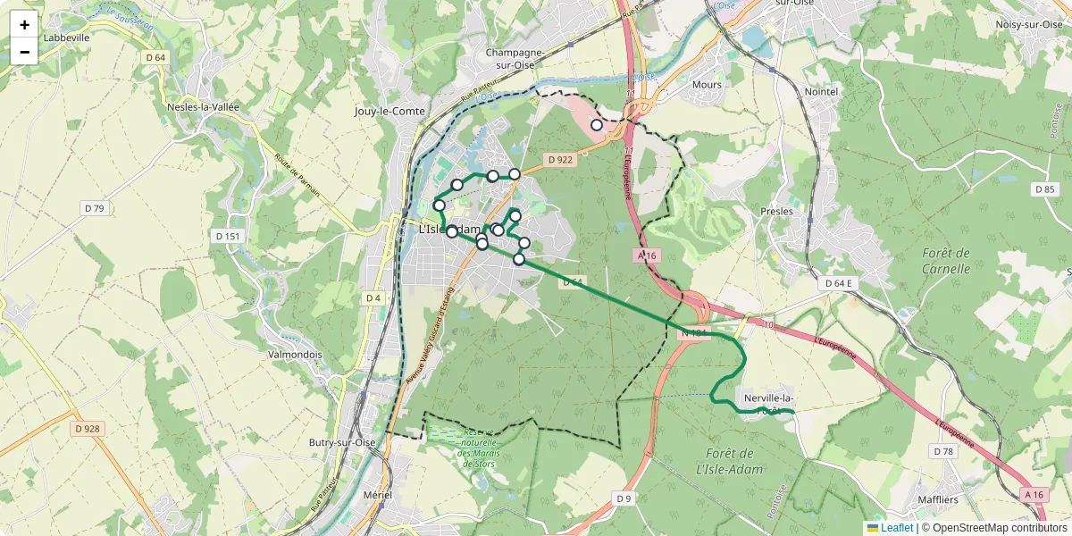 Carte du réseau de transport en commun à L'Isle-Adam - lignes de bus et arrêts