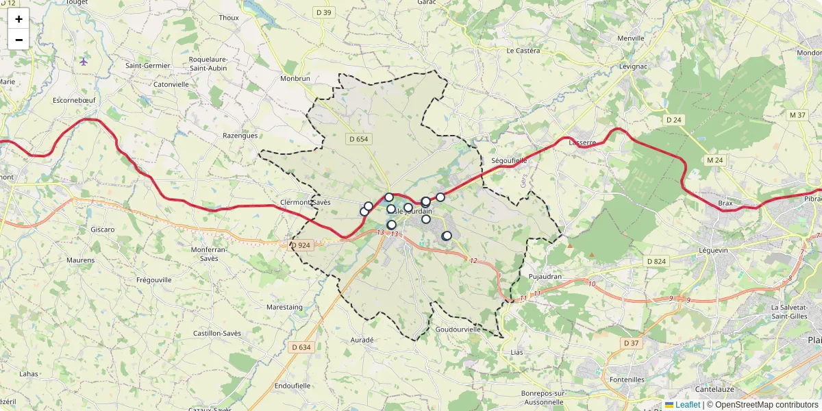 Carte du réseau de transport en commun à L'Isle-Jourdain - lignes de bus et arrêts