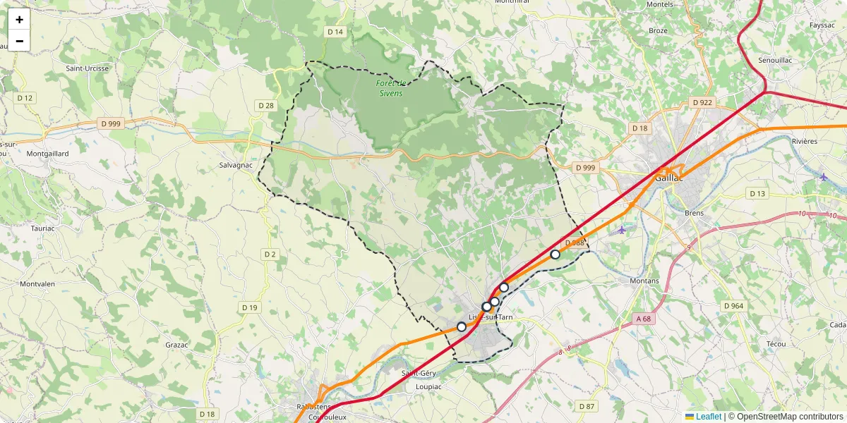 Carte du réseau de transport en commun à Lisle-sur-Tarn - lignes de bus et arrêts