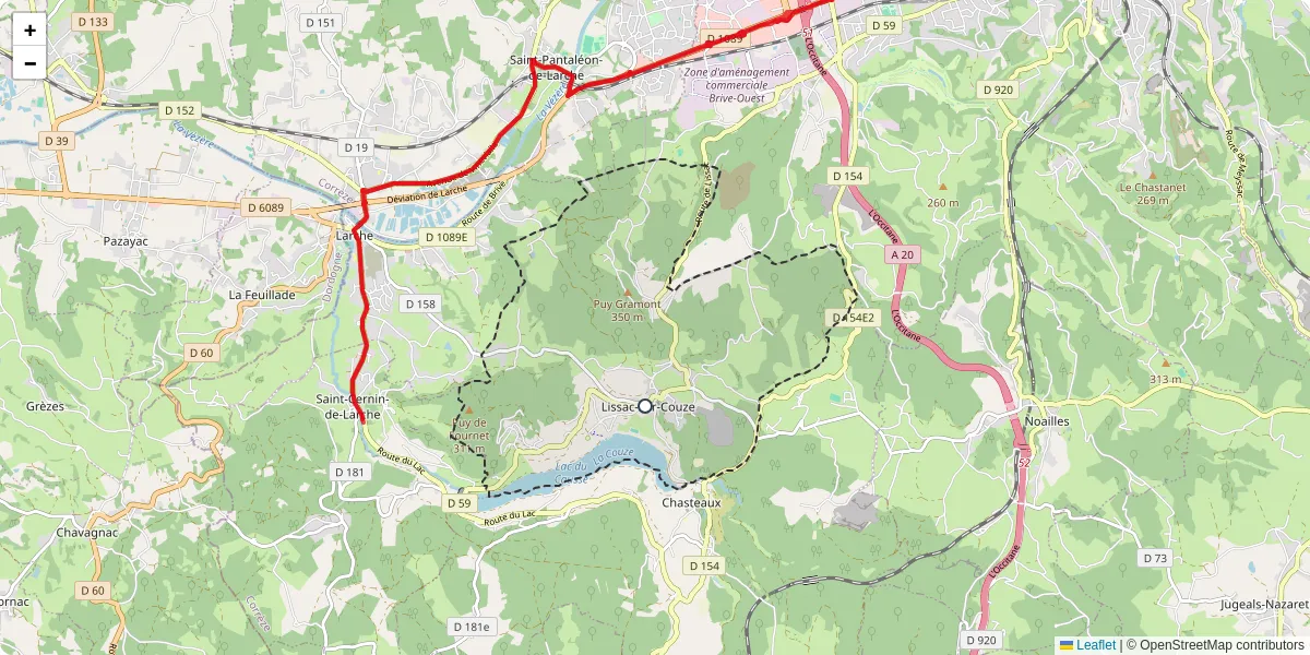 Carte du réseau de transport en commun à Lissac-sur-Couze - lignes de bus et arrêts