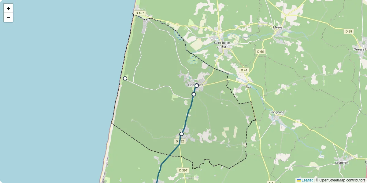 Carte du réseau de transport en commun à Lit-et-Mixe - lignes de bus et arrêts