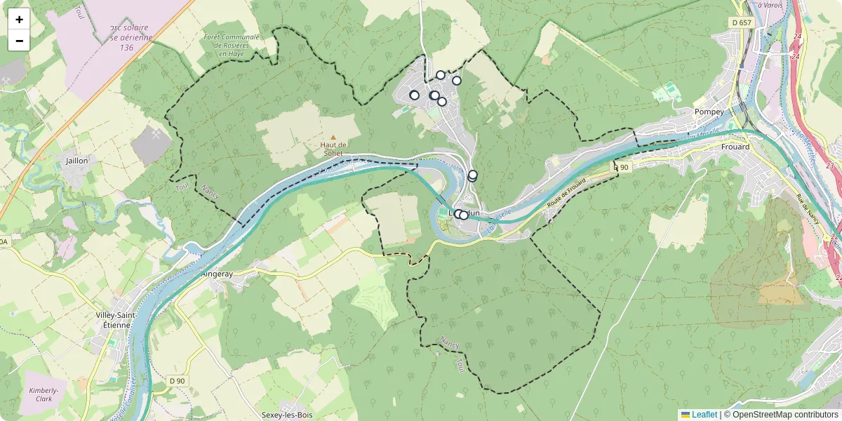 Carte du réseau de transport en commun à Liverdun - lignes de bus et arrêts