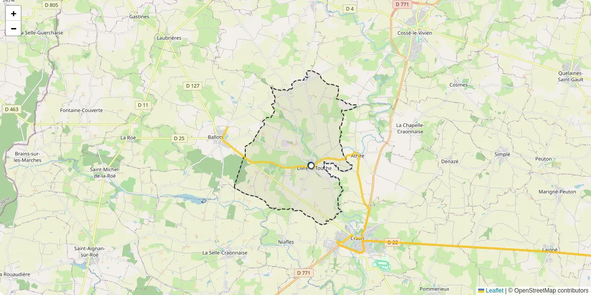 Carte du réseau de transport en commun à Livré-la-Touche - lignes de bus et arrêts
