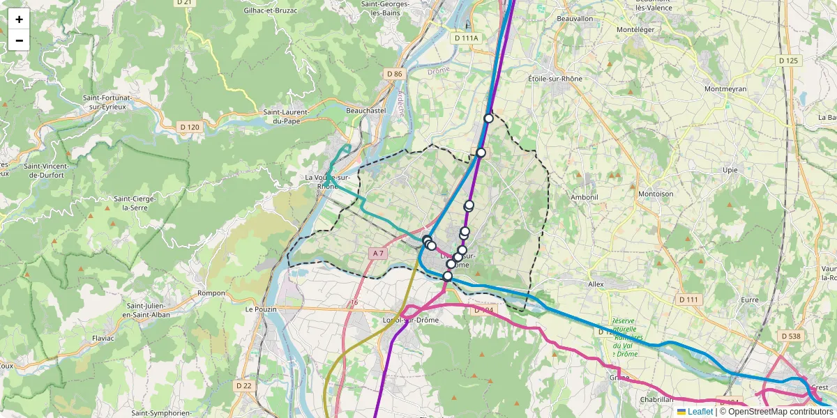 Carte du réseau de transport en commun à Livron-sur-Drôme - lignes de bus et arrêts