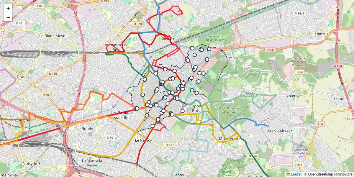 Carte du réseau de transport en commun à Livry-Gargan - lignes de bus et arrêts