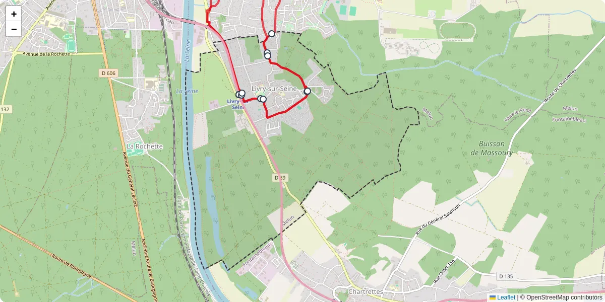 Carte du réseau de transport en commun à Livry-sur-Seine - lignes de bus et arrêts