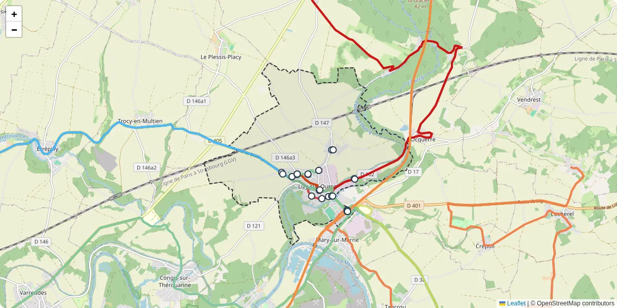 Carte du réseau de transport en commun à Lizy-sur-Ourcq - lignes de bus et arrêts