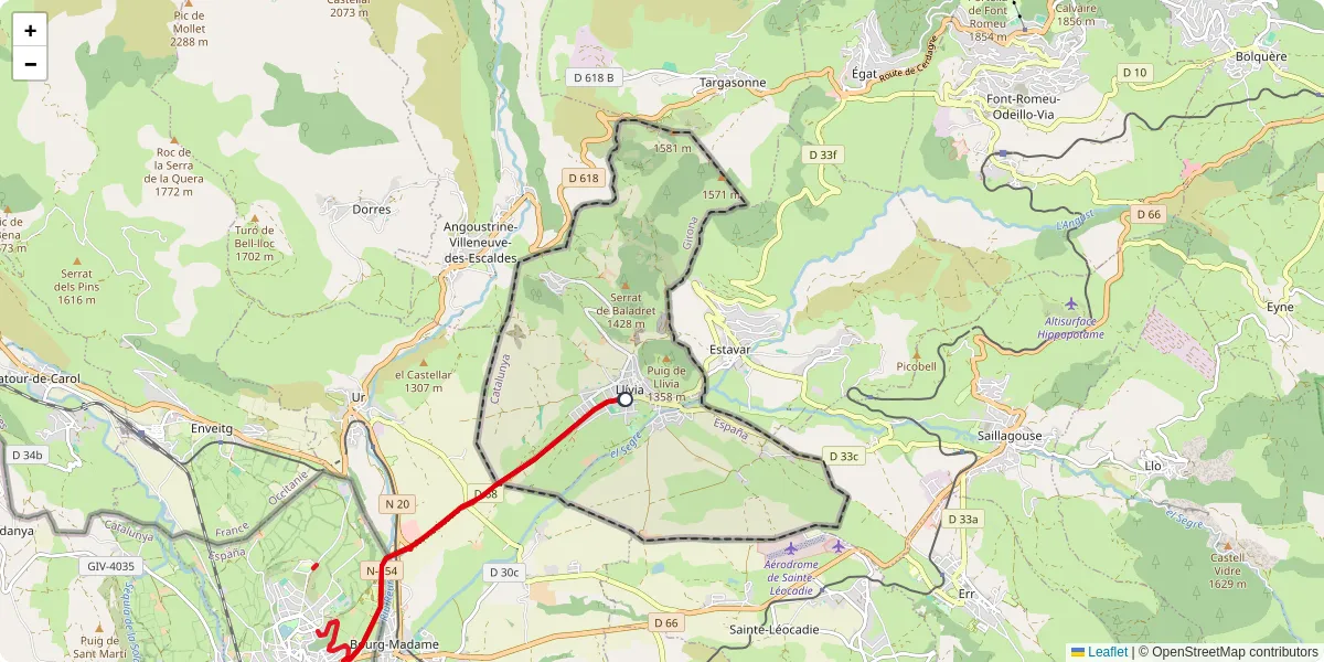 Carte du réseau de transport en commun à Llívia - lignes de bus et arrêts