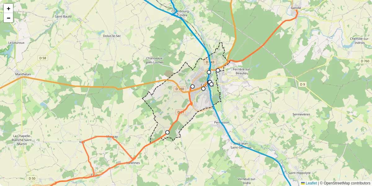 Carte du réseau de transport en commun à Loches - lignes de bus et arrêts