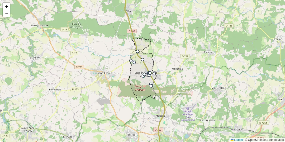 Carte du réseau de transport en commun à Locmaria-Grand-Champ - lignes de bus et arrêts