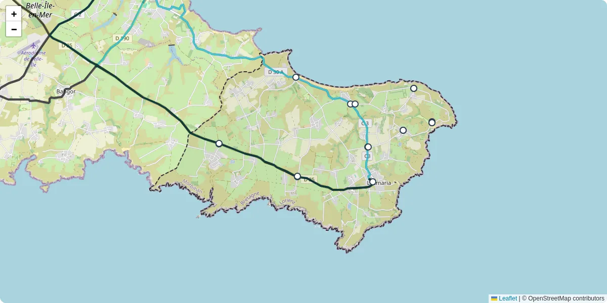 Carte du réseau de transport en commun à Locmaria - lignes de bus et arrêts
