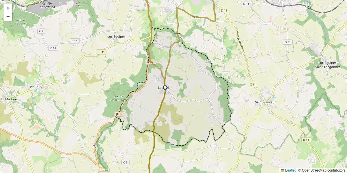 Carte du réseau de transport en commun à Locmélar - lignes de bus et arrêts