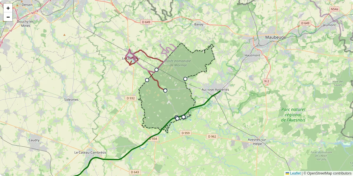 Carte du réseau de transport en commun à Locquignol - lignes de bus et arrêts
