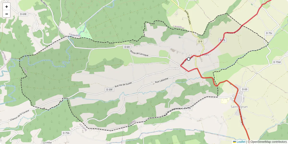 Carte du réseau de transport en commun à Lodes - lignes de bus et arrêts