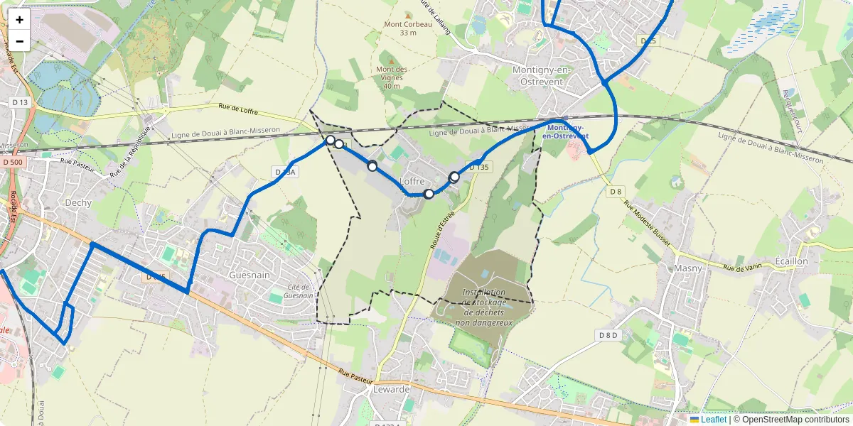 Carte du réseau de transport en commun à Loffre - lignes de bus et arrêts