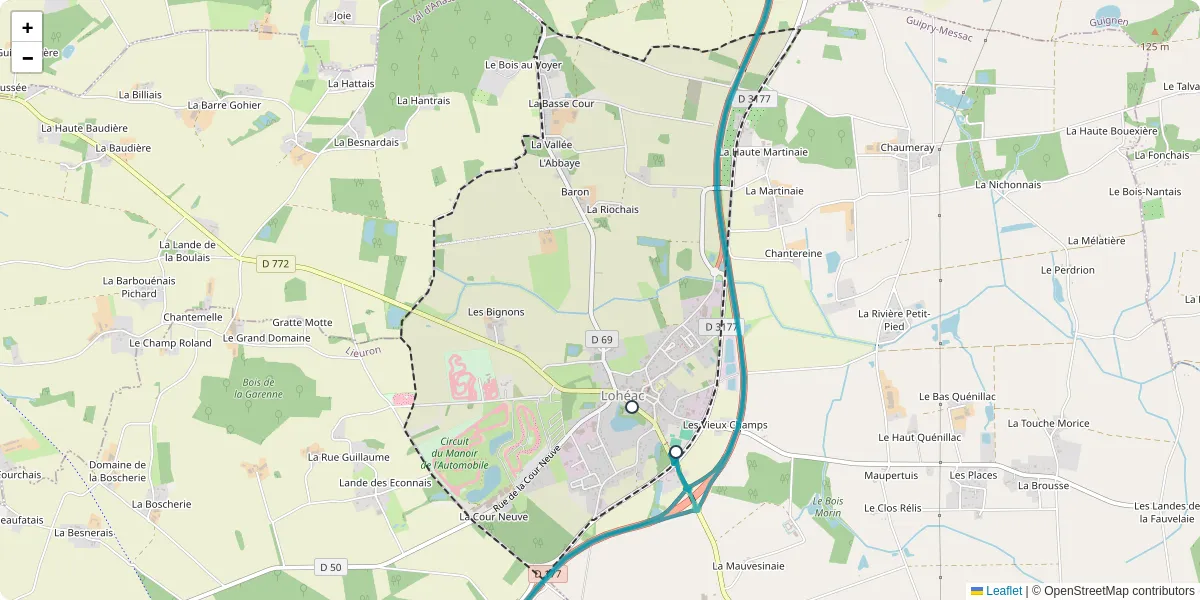 Carte du réseau de transport en commun à Lohéac - lignes de bus et arrêts