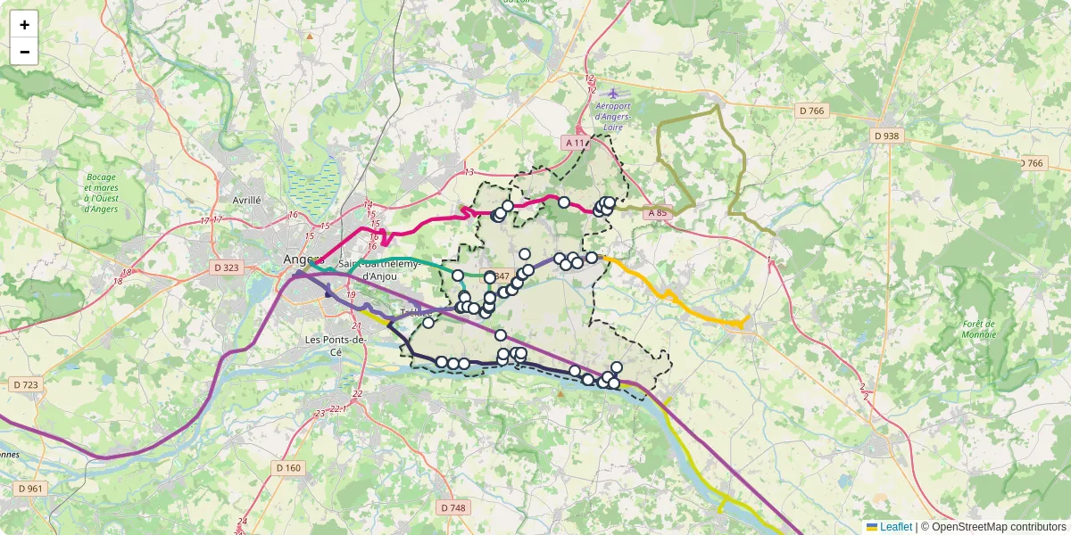 Carte du réseau de transport en commun à Loire-Authion - lignes de bus et arrêts