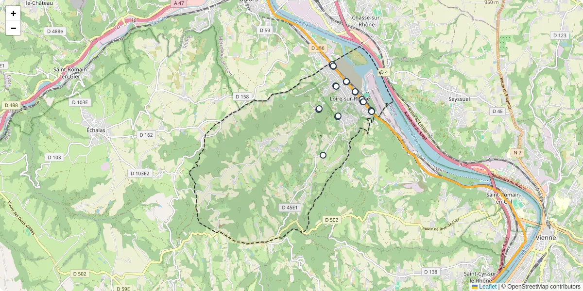 Carte du réseau de transport en commun à Loire-sur-Rhône - lignes de bus et arrêts