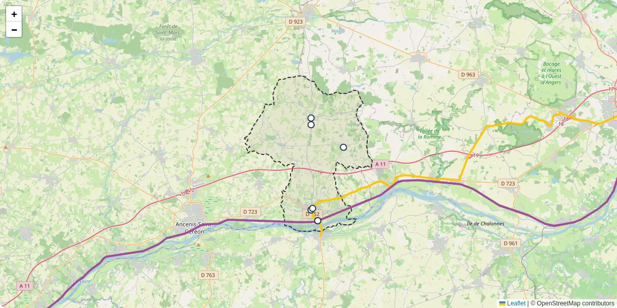 Carte du réseau de transport en commun à Loireauxence - lignes de bus et arrêts