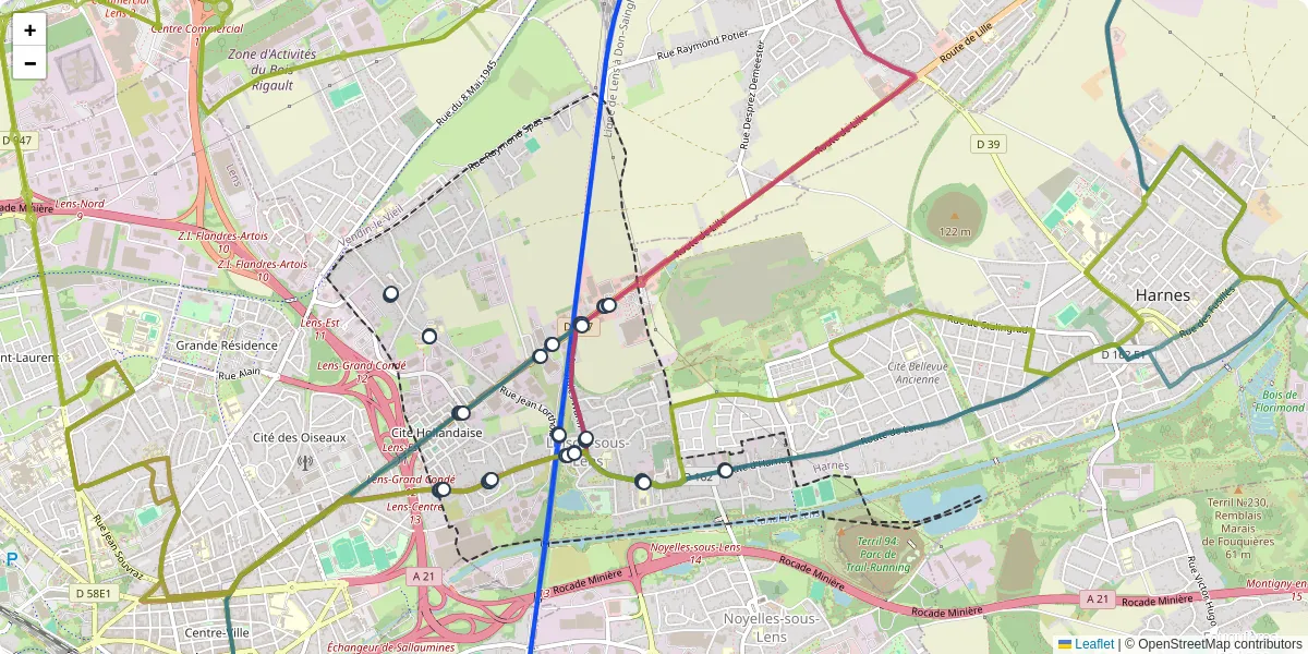 Carte du réseau de transport en commun à Loison-sous-Lens - lignes de bus et arrêts