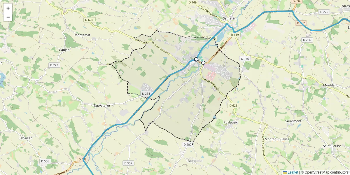Carte du réseau de transport en commun à Lombez - lignes de bus et arrêts