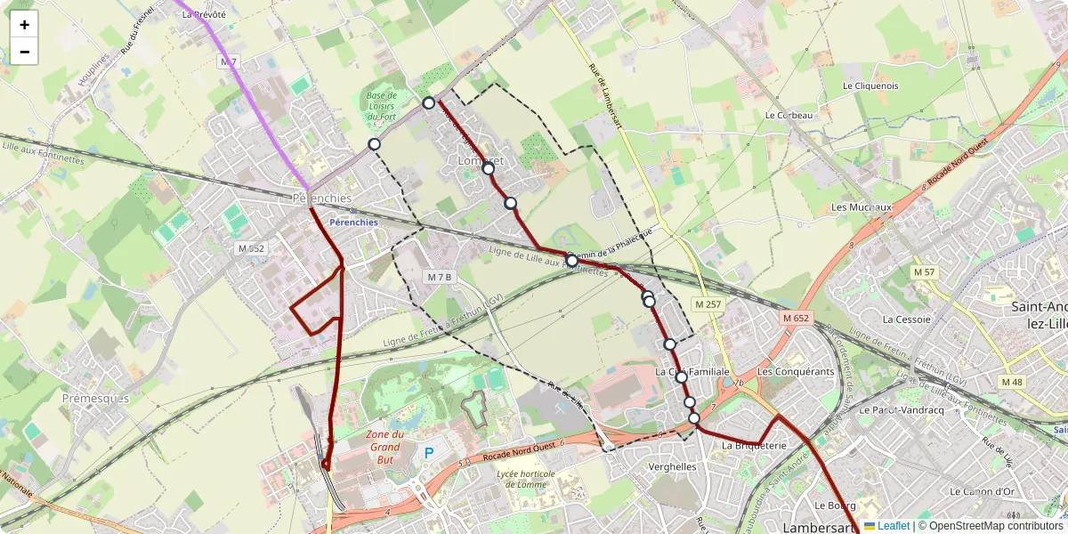 Carte du réseau de transport en commun à Lompret - lignes de bus et arrêts