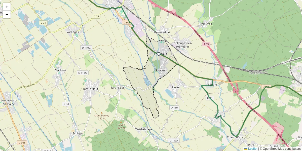 Carte du réseau de transport en commun à Longeault-Pluvault - lignes de bus et arrêts
