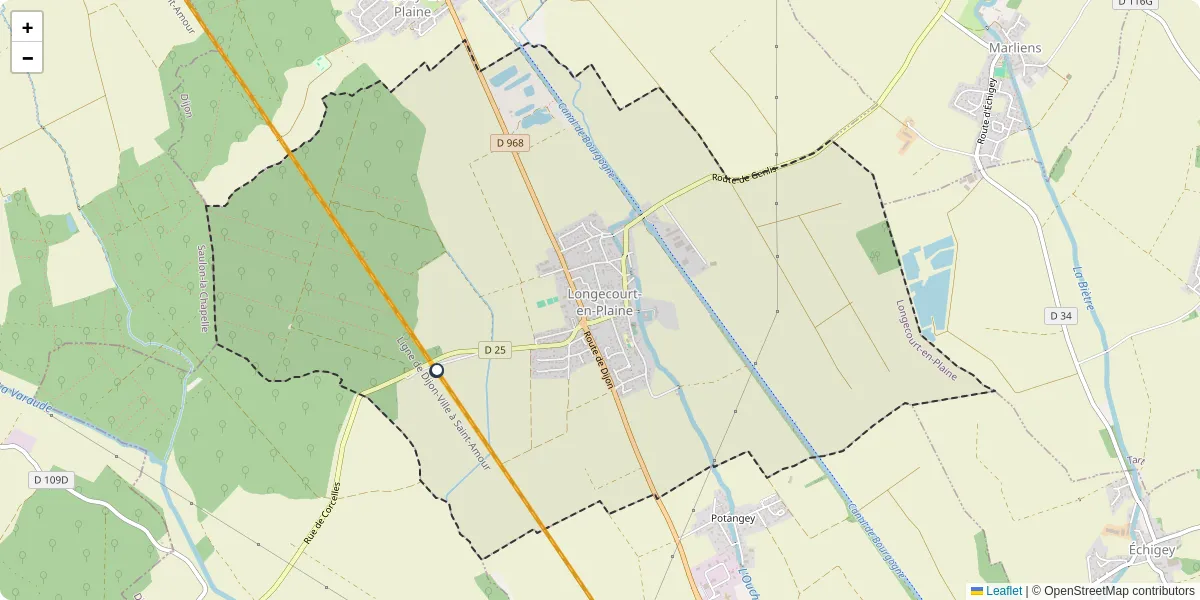 Carte du réseau de transport en commun à Longecourt-en-Plaine - lignes de bus et arrêts