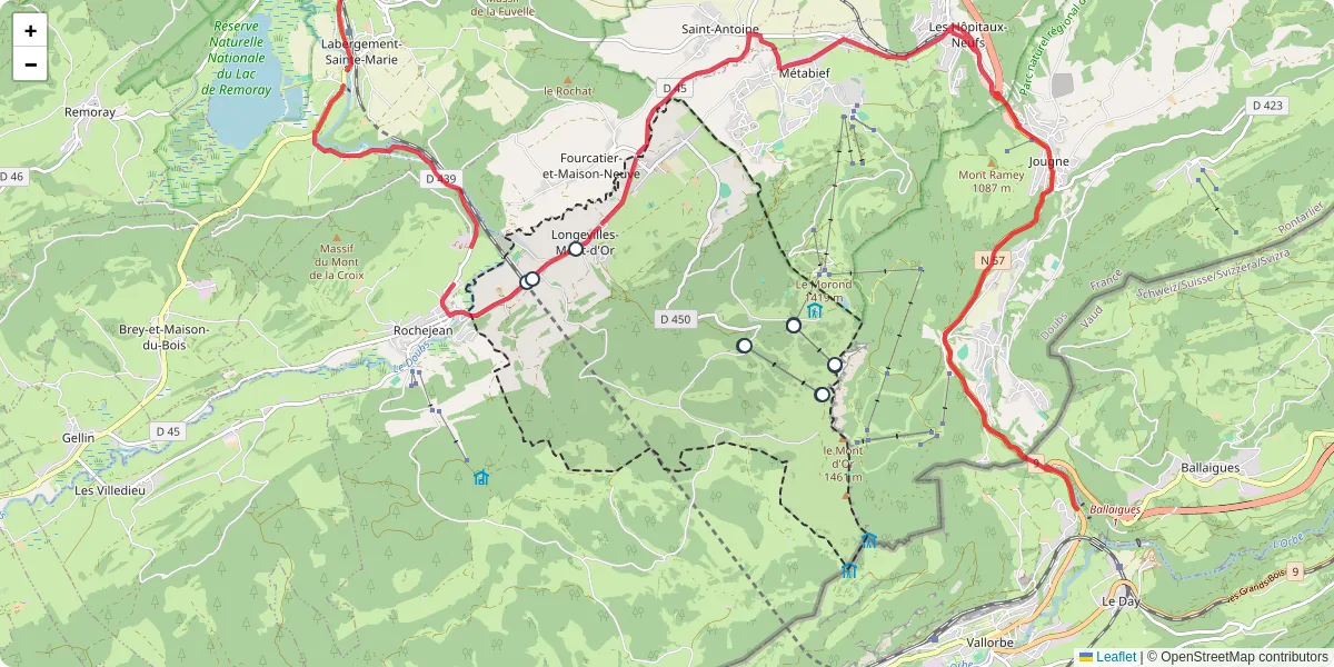 Carte du réseau de transport en commun à Longevilles-Mont-d'Or - lignes de bus et arrêts