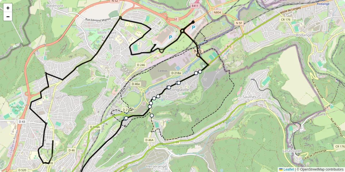Carte du réseau de transport en commun à Longlaville - lignes de bus et arrêts
