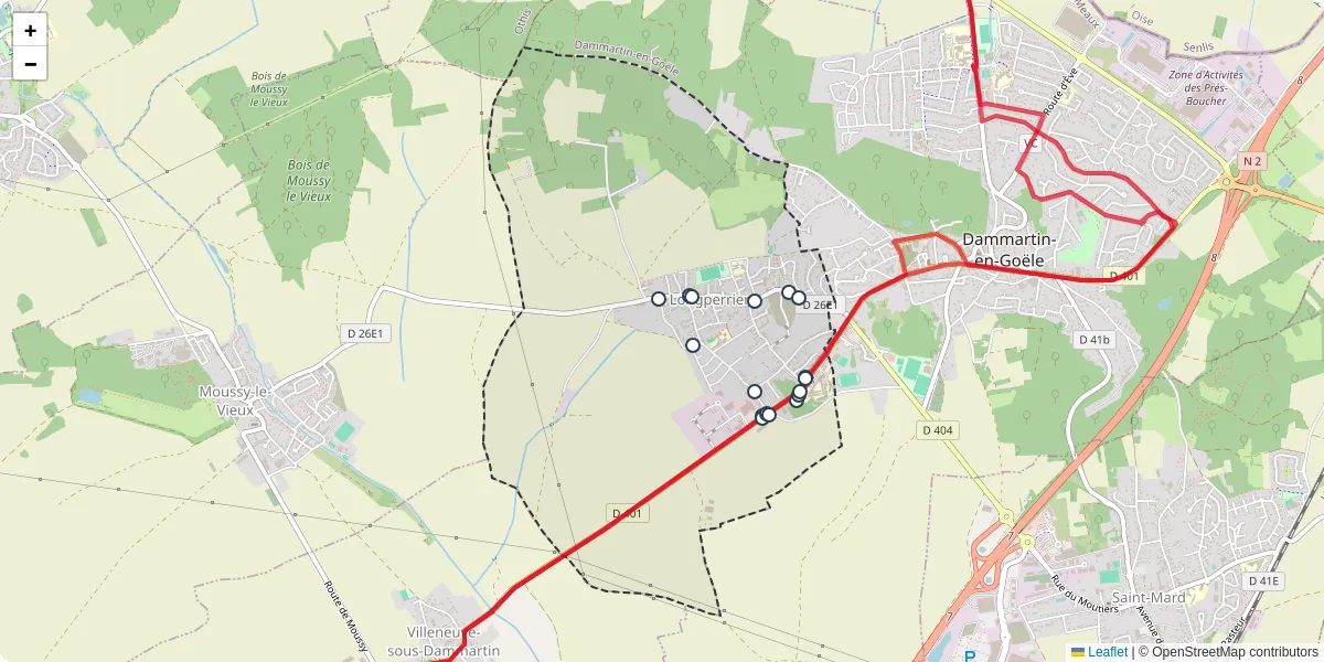 Carte du réseau de transport en commun à Longperrier - lignes de bus et arrêts