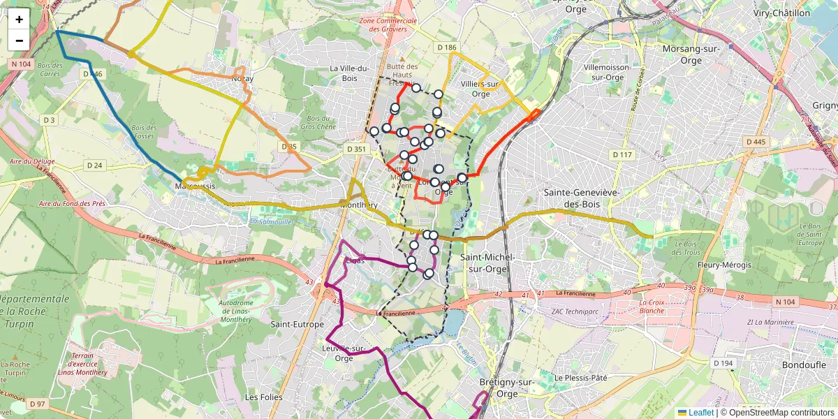 Carte du réseau de transport en commun à Longpont-sur-Orge - lignes de bus et arrêts