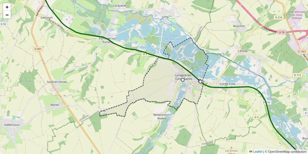 Carte du réseau de transport en commun à Longpré-les-Corps-Saints - lignes de bus et arrêts