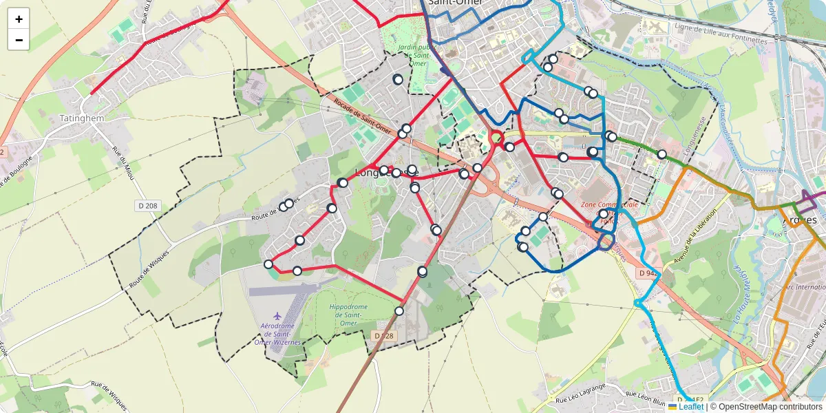 Carte du réseau de transport en commun à Longuenesse - lignes de bus et arrêts