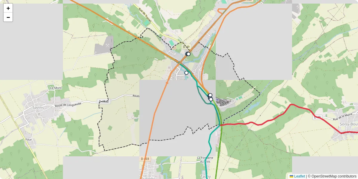 Carte du réseau de transport en commun à Longueville - lignes de bus et arrêts
