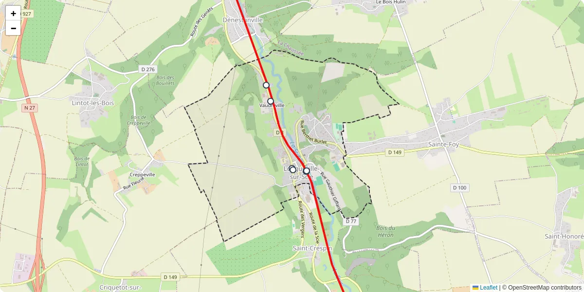 Carte du réseau de transport en commun à Longueville-sur-Scie - lignes de bus et arrêts