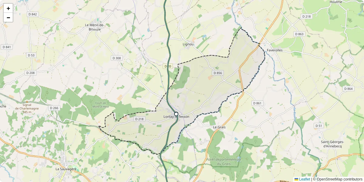 Carte du réseau de transport en commun à Lonlay-le-Tesson - lignes de bus et arrêts