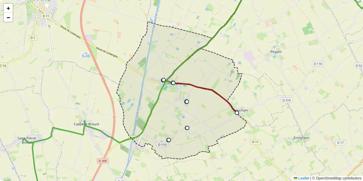 Carte du réseau de transport en commun à Looberghe - lignes de bus et arrêts