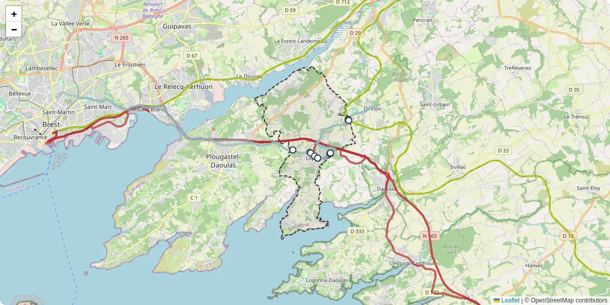 Carte du réseau de transport en commun à Loperhet - lignes de bus et arrêts