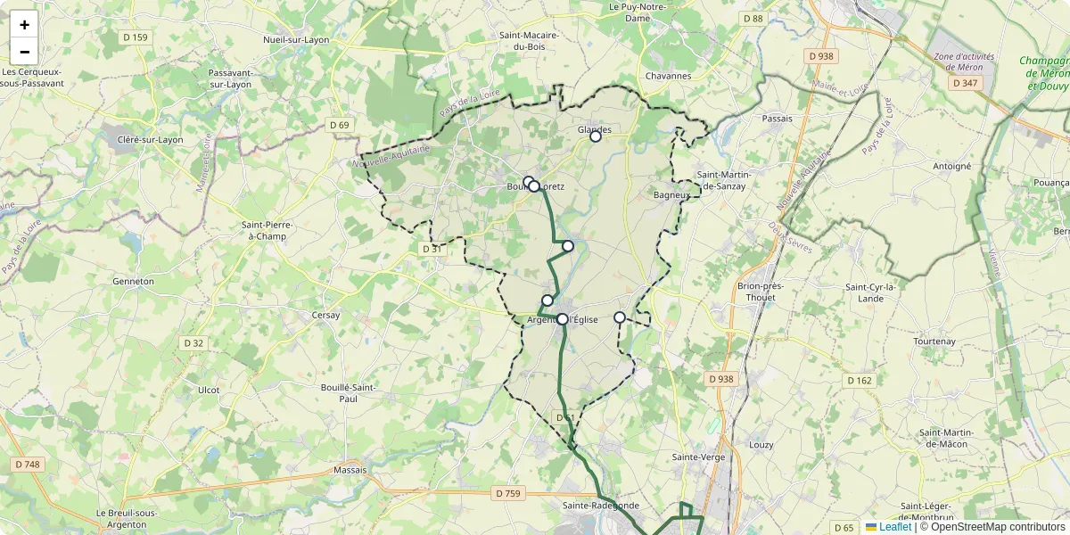 Carte du réseau de transport en commun à Loretz-d'Argenton - lignes de bus et arrêts