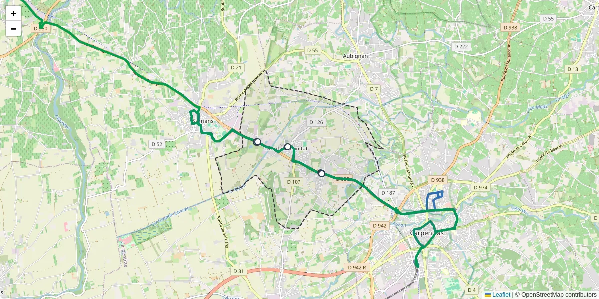 Carte du réseau de transport en commun à Loriol-du-Comtat - lignes de bus et arrêts