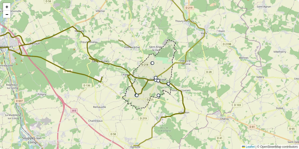 Carte du réseau de transport en commun à Lorrez-le-Bocage-Préaux - lignes de bus et arrêts