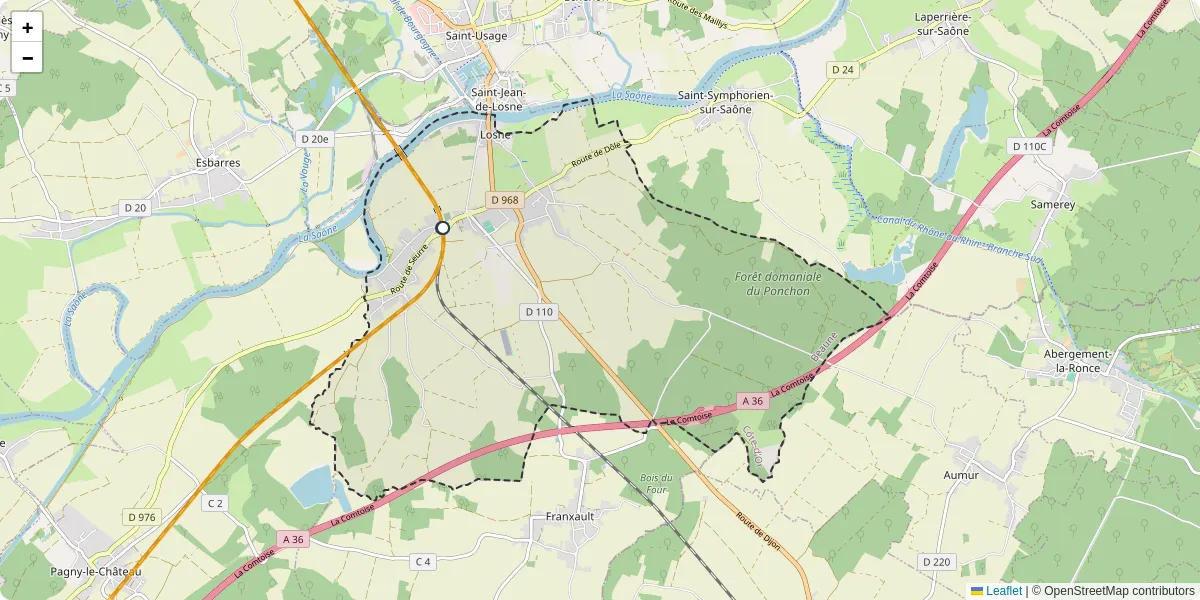 Carte du réseau de transport en commun à Losne - lignes de bus et arrêts