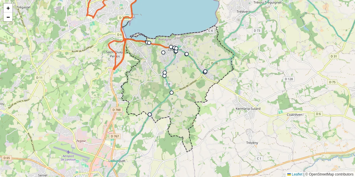 Carte du réseau de transport en commun à Louannec - lignes de bus et arrêts